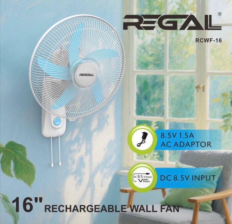 پنکه دیواری شارژی 16 اینچ ریگال مدل RCWF-16 | کممصرف و قابل شارژ