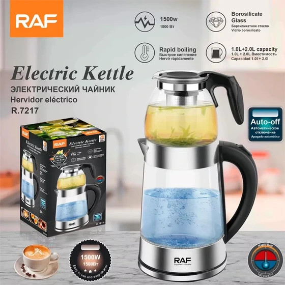 چای ساز راف مدل R7217 ظرفیت ۱ لیتر با کتری شیشهای